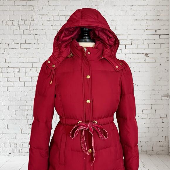 Juicy Couture Vintage Y2K Red Down Puffer Jacket Parka Coat Sz L Puffed Sleeve - Picture 2 of 11